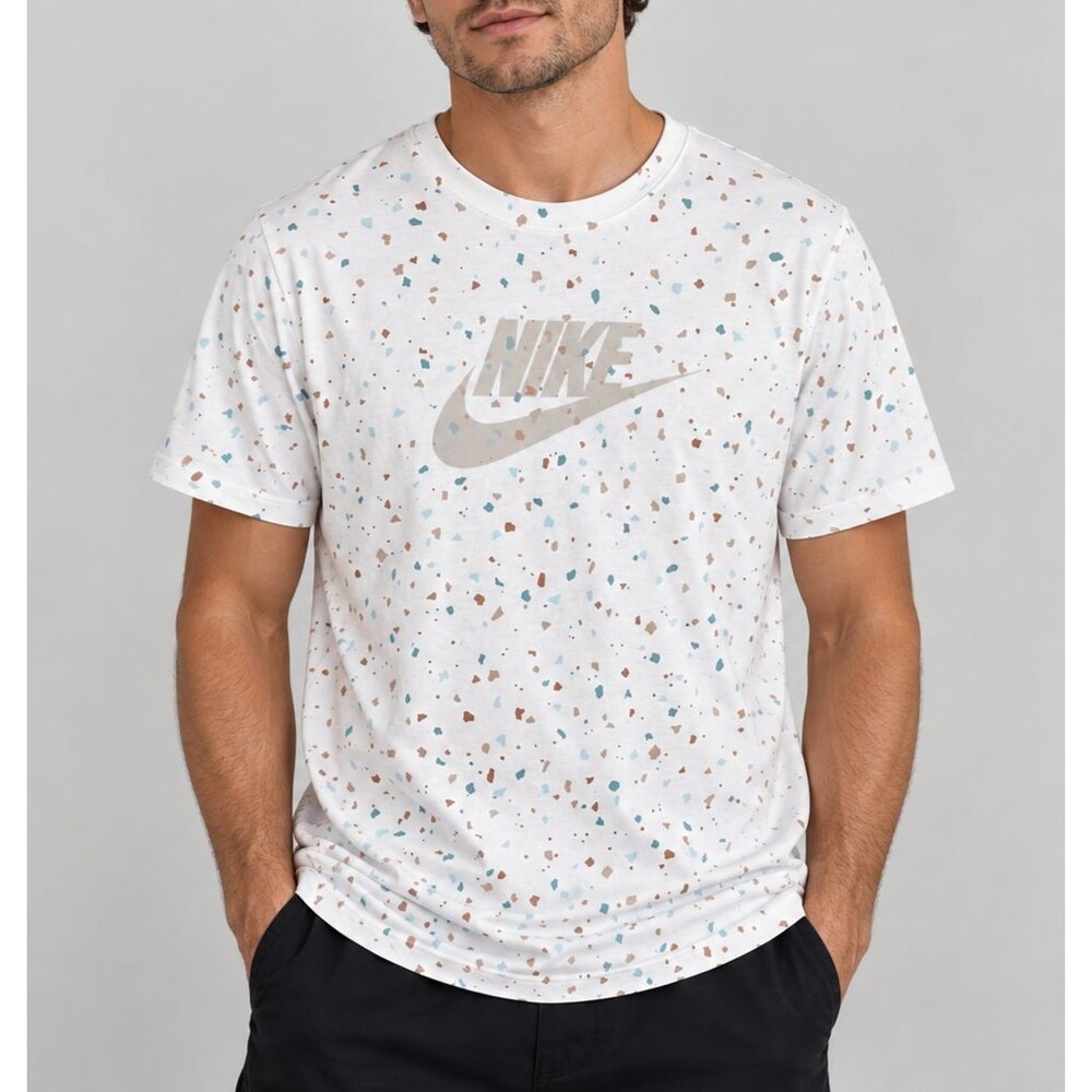 Nike Terrazzo Print T Shirt Men's XL White Multicolor Swoosh Graphic Tee